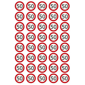 Eetbare verkeersbord 50 jaar (40 stuks ca. 3 cm)