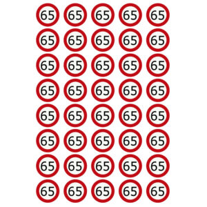 Eetbare verkeersbord 65 jaar (40 stuks ca. 3 cm)