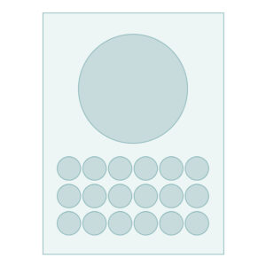 Voordeelcombi A4 formaat met daarop 1 ronde (ca 15 cm) + 18 rondjes (ca 3 cm) rond gedrukt