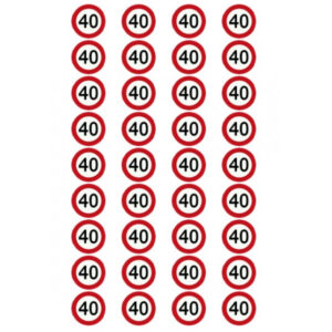 Eetbare verkeersbord 40 jaar (36 stuks ca. 3 cm)