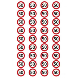 Eetbare verkeersbord 50 jaar (36 stuks ca. 3 cm)