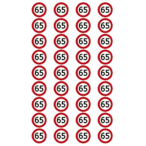 Eetbare verkeersbord 65 jaar (36 stuks ca. 3 cm)