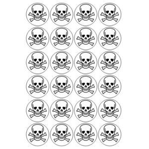 Enge piratenschedel prints voor cupcakes 24 stuks (ca 4,5 cm)