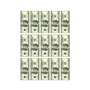 Eetbare 100 US dollar biljetten (15 stuks van circa 8,6 x 3,5 cm)